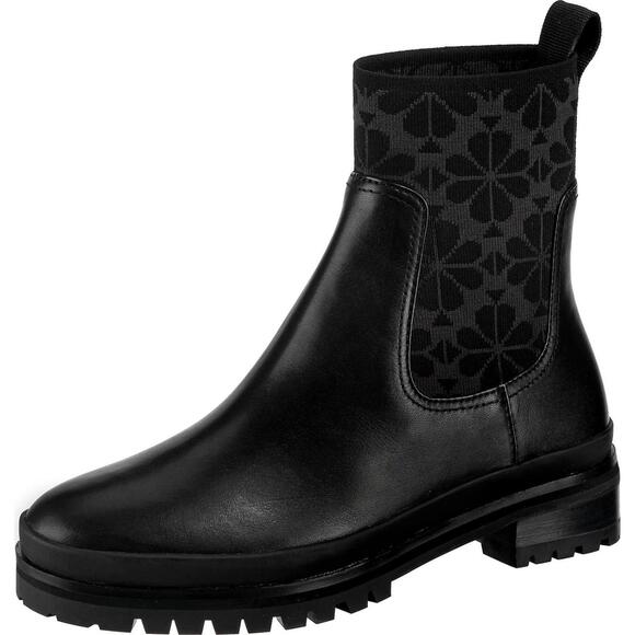 Kate Spade Josie Womens Boots 10 B Leather US Women Black Flower Motif Print NEW